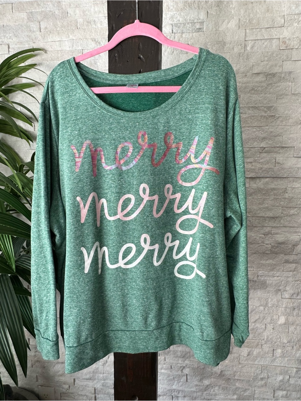 Holiday Time “Merry” Cursive Graphic Womens Holiday Christmas Sweatshirt Sz 3X
